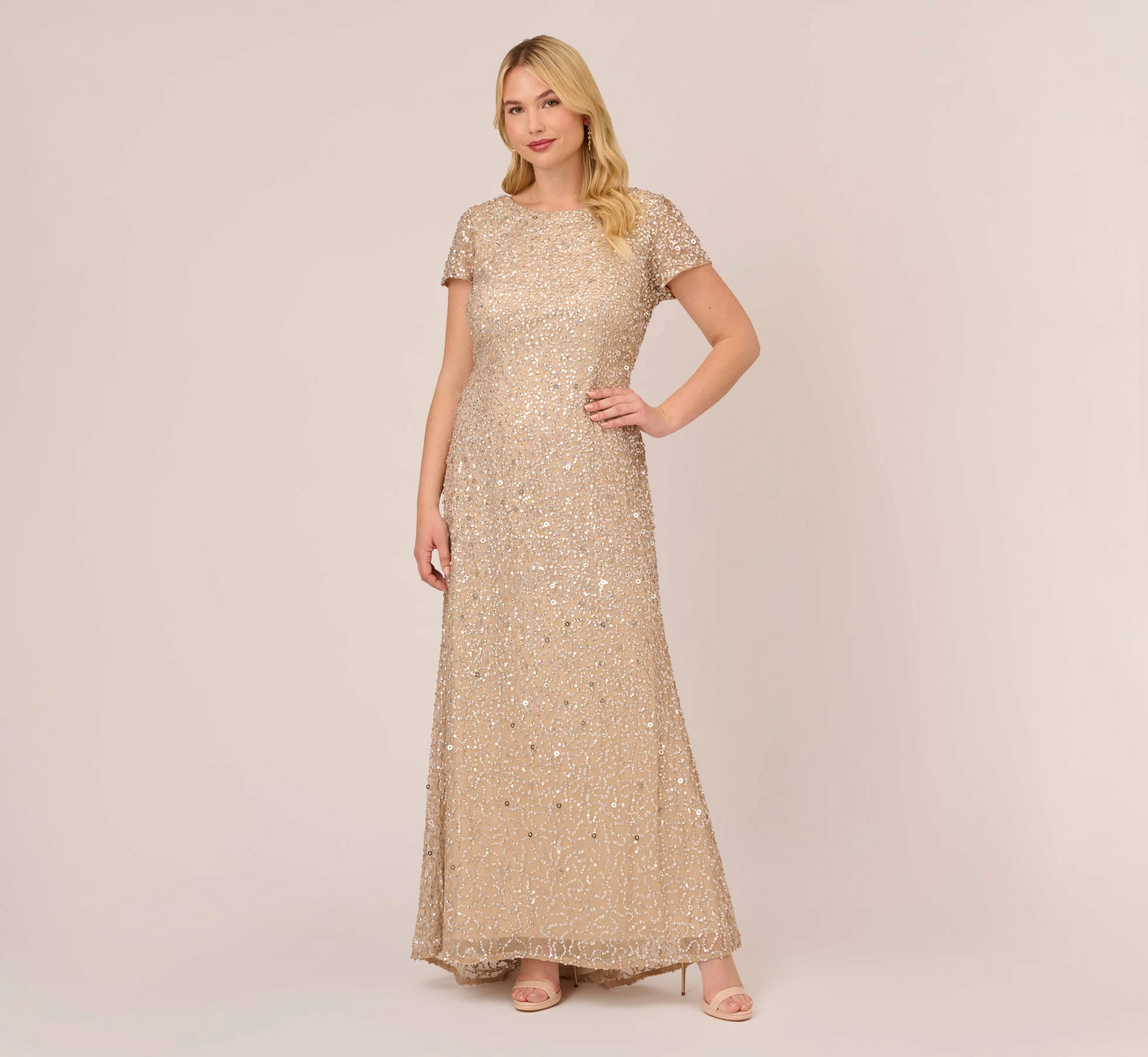 Adrianna Papell Plus Size Scoop Back Sequin Gown In Champagne 2 Adrianna Papell Plus Size Scoop Back Sequin Gown In Champagne - Image 2