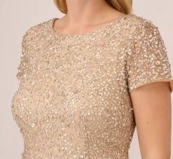 Adrianna Papell Plus Size Scoop Back Sequin Gown In Champagne 11 Adrianna Papell Plus Size Scoop Back Sequin Gown In Champagne -Adrianna Papell Shop 091874601 CHA Plus Detail
