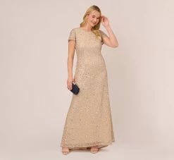 Adrianna Papell Plus Size Scoop Back Sequin Gown In Champagne 9 Adrianna Papell Plus Size Scoop Back Sequin Gown In Champagne -Adrianna Papell Shop 091874601 CHA Plus Side