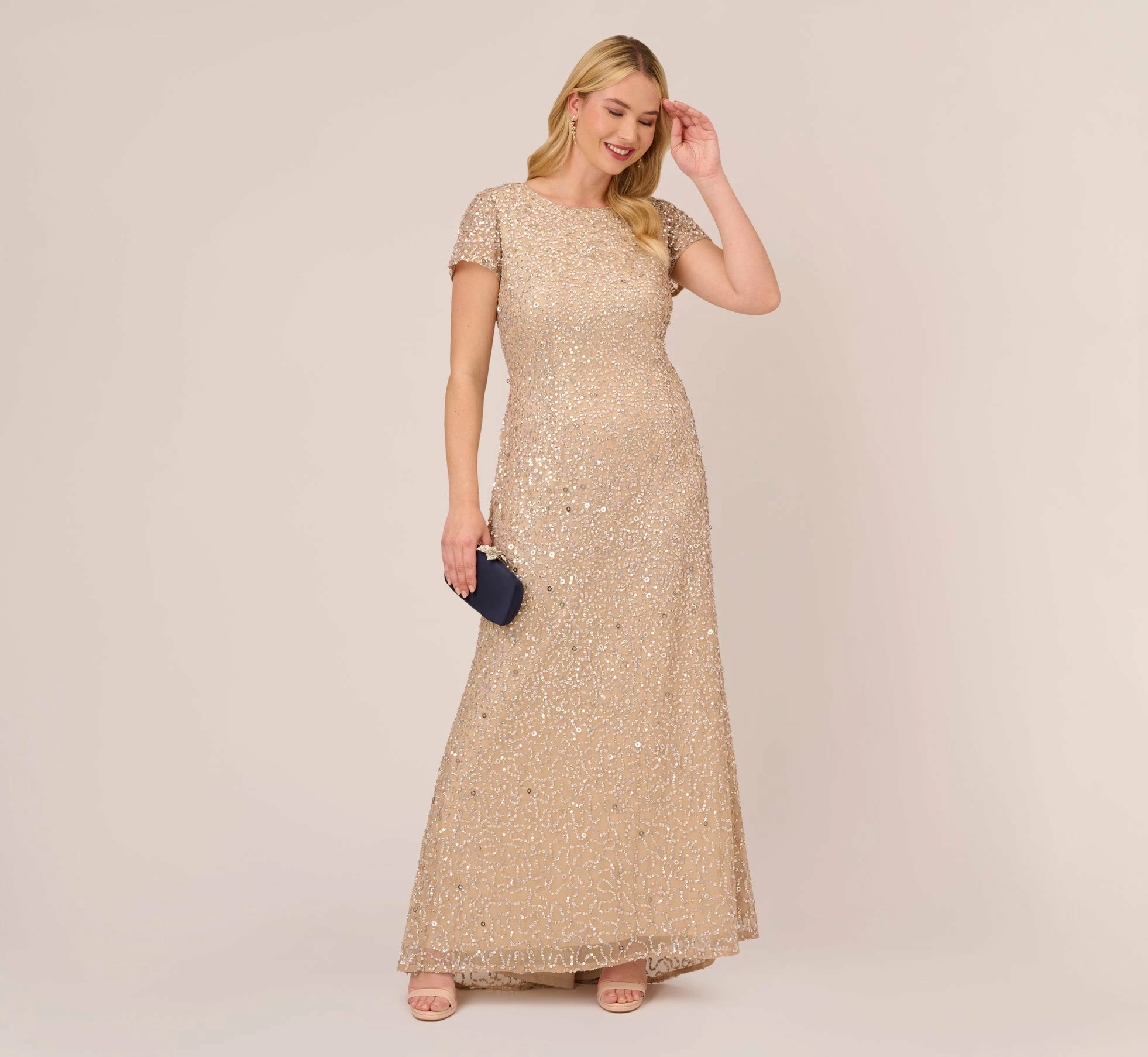 Adrianna Papell Plus Size Scoop Back Sequin Gown In Champagne 3 Adrianna Papell Plus Size Scoop Back Sequin Gown In Champagne - Image 3