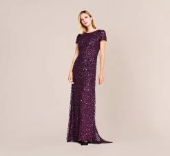 Adrianna Papell Scoop Back Sequin Gown In Cabernet 7 Adrianna Papell Scoop Back Sequin Gown In Cabernet -Adrianna Papell Shop 09187460 AD605 Regular Alternate