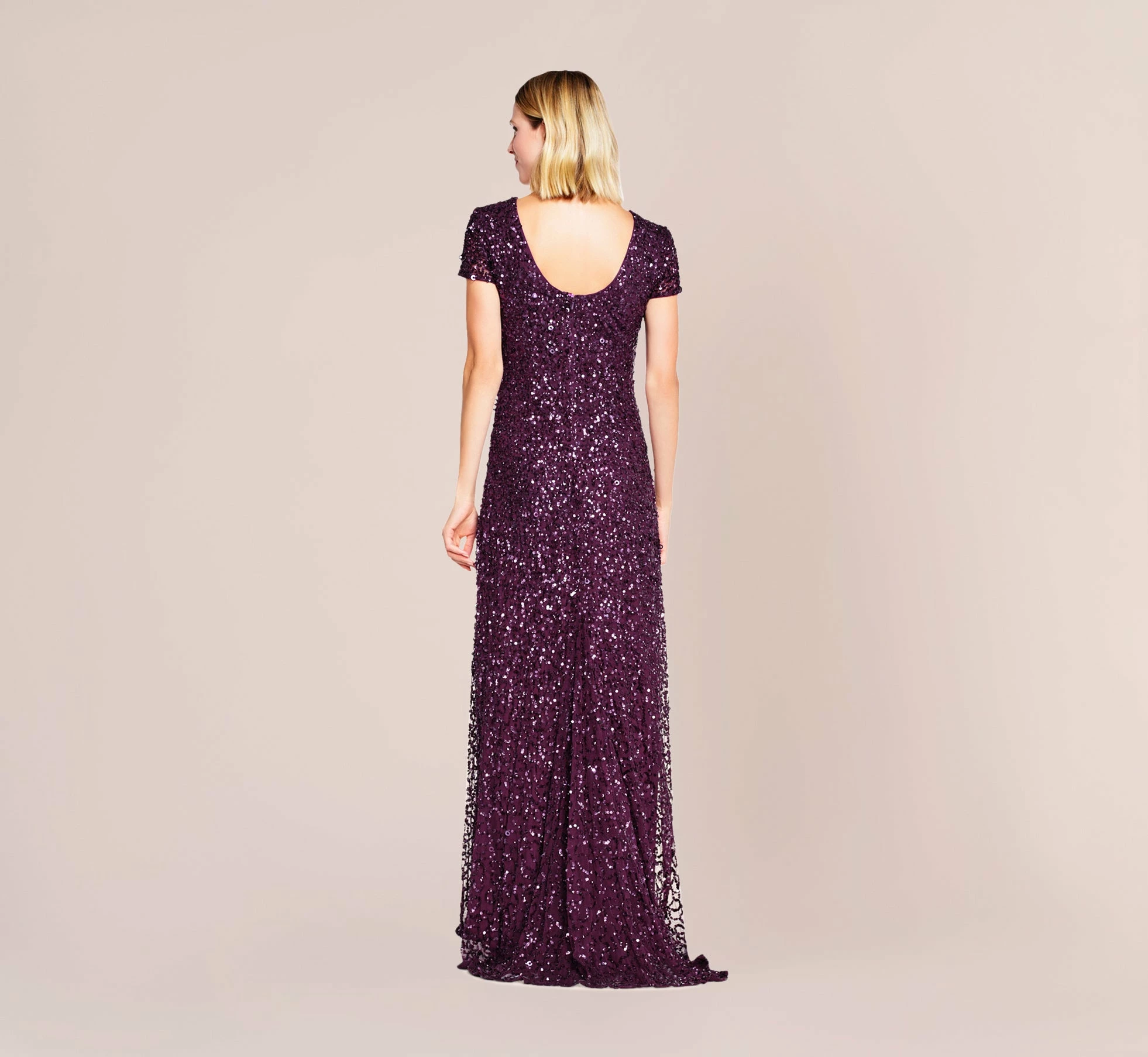 Adrianna Papell Scoop Back Sequin Gown In Cabernet 2 Adrianna Papell Scoop Back Sequin Gown In Cabernet - Image 2
