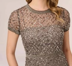 Adrianna Papell Cap Sleeve Beaded Gown In Lead 8 Adrianna Papell Cap Sleeve Beaded Gown In Lead -Adrianna Papell Shop 091904940 LED Regular Detail