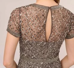 Adrianna Papell Cap Sleeve Beaded Gown In Lead 10 Adrianna Papell Cap Sleeve Beaded Gown In Lead -Adrianna Papell Shop 091904940 LED Regular Lifestyle