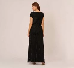 Adrianna Papell Short Sleeve Blouson Beaded Gown In Black 8 Adrianna Papell Short Sleeve Blouson Beaded Gown In Black -Adrianna Papell Shop 191906600 AA002 Regular Back