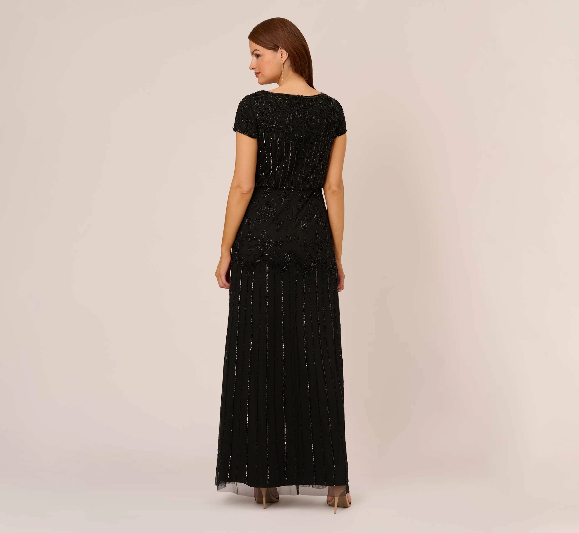 Adrianna Papell Short Sleeve Blouson Beaded Gown In Black 3 Adrianna Papell Short Sleeve Blouson Beaded Gown In Black - Image 3
