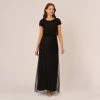 Adrianna Papell Short Sleeve Blouson Beaded Gown In Black