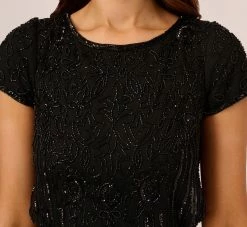 Adrianna Papell Short Sleeve Blouson Beaded Gown In Black 9 Adrianna Papell Short Sleeve Blouson Beaded Gown In Black -Adrianna Papell Shop 191906600 AA002 Regular Detail