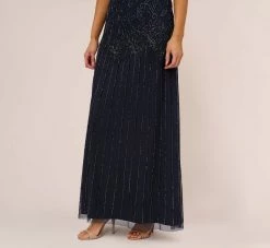 Adrianna Papell Short Sleeve Blouson Beaded Gown In Navy -Adrianna Papell Shop 191906600 NAV Regular Lifestyle