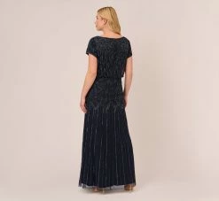 Adrianna Papell Plus Size Short Sleeve Blouson Beaded Gown In Navy 8 Adrianna Papell Plus Size Short Sleeve Blouson Beaded Gown In Navy -Adrianna Papell Shop 191906601 NAV Plus Back