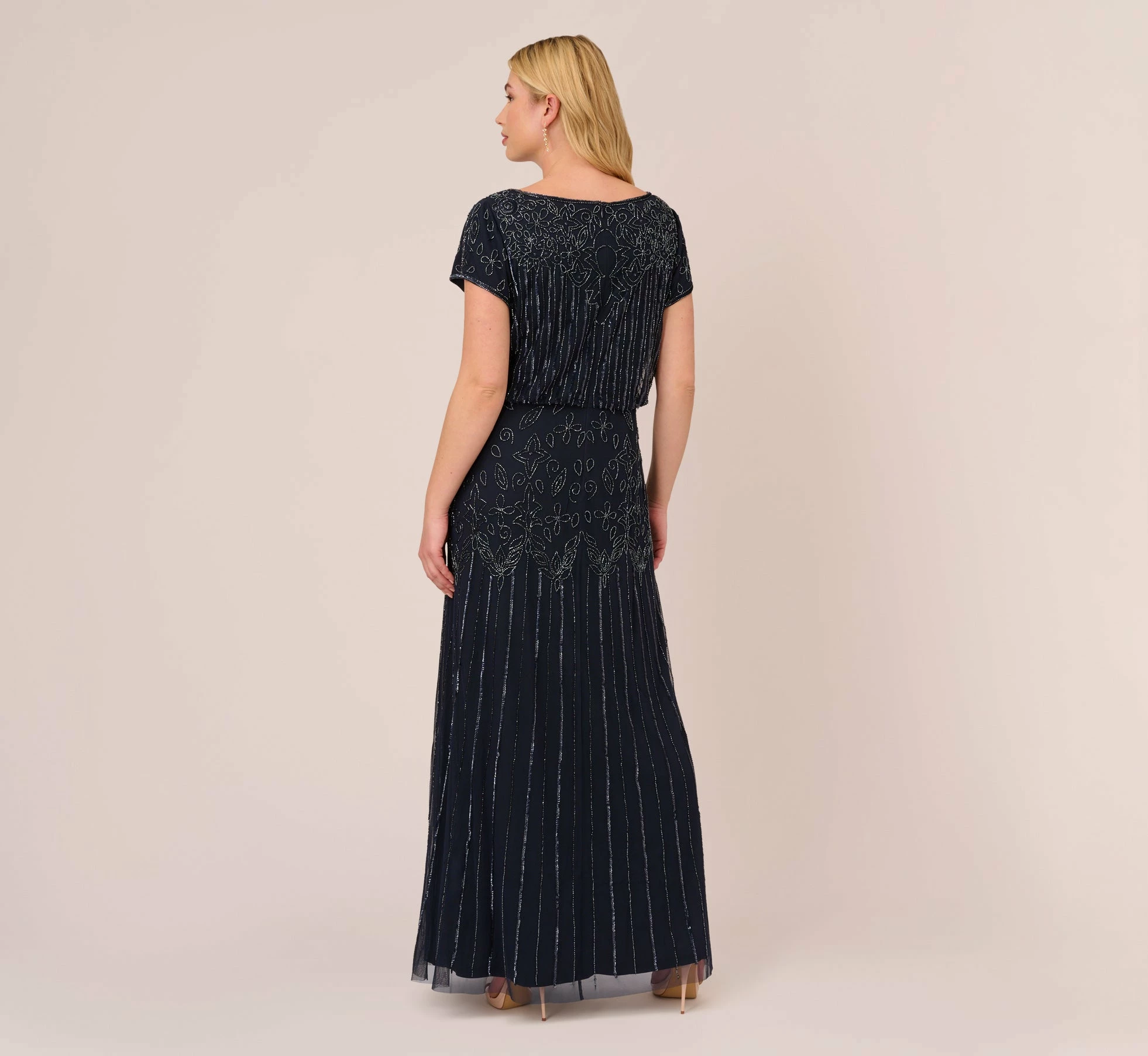 Adrianna Papell Plus Size Short Sleeve Blouson Beaded Gown In Navy 3 Adrianna Papell Plus Size Short Sleeve Blouson Beaded Gown In Navy - Image 3