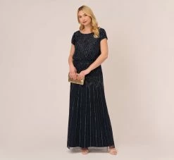 Adrianna Papell Plus Size Short Sleeve Blouson Beaded Gown In Navy 7 Adrianna Papell Plus Size Short Sleeve Blouson Beaded Gown In Navy -Adrianna Papell Shop 191906601 NAV Plus Side