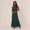 Adrianna Papell Art Deco Beaded Blouson Dress With Halter Neckline In Dusty Emerald