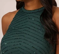 Adrianna Papell Art Deco Beaded Blouson Dress With Halter Neckline In Dusty Emerald 8 Adrianna Papell Art Deco Beaded Blouson Dress With Halter Neckline In Dusty Emerald -Adrianna Papell Shop 191914100 AA302 Regular Detail