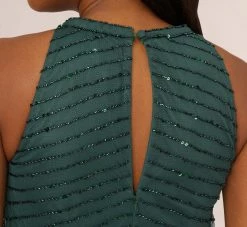 Adrianna Papell Art Deco Beaded Blouson Dress With Halter Neckline In Dusty Emerald 10 Adrianna Papell Art Deco Beaded Blouson Dress With Halter Neckline In Dusty Emerald -Adrianna Papell Shop 191914100 AA302 Regular Lifestyle