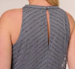 Adrianna Papell Plus Size Art Deco Beaded Blouson Dress With Halter Neckline In Dusty Blue 8 Adrianna Papell Plus Size Art Deco Beaded Blouson Dress With Halter Neckline In Dusty Blue -Adrianna Papell Shop 191914100 AA463 Plus Lifestyle