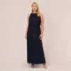Adrianna Papell Plus Size Art Deco Beaded Blouson Dress With Halter Neckline In Navy Black