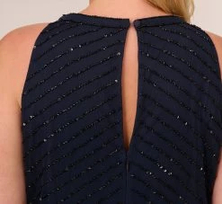 Adrianna Papell Plus Size Art Deco Beaded Blouson Dress With Halter Neckline In Navy Black 10 Adrianna Papell Plus Size Art Deco Beaded Blouson Dress With Halter Neckline In Navy Black -Adrianna Papell Shop 191914100 AI410 Plus Lifestyle