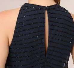 Adrianna Papell Art Deco Beaded Blouson Dress With Halter Neckline In Navy Black -Adrianna Papell Shop 191914100 AI410 Regular Lifestyle