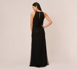 Adrianna Papell Art Deco Beaded Blouson Dress With Halter Neckline In Black Black -Adrianna Papell Shop 191914100 BD002 Regular Back