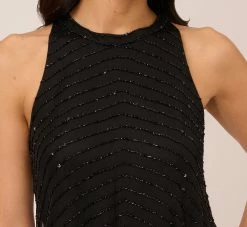 Adrianna Papell Art Deco Beaded Blouson Dress With Halter Neckline In Black Black -Adrianna Papell Shop 191914100 BD002 Regular Detail