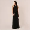 Adrianna Papell Art Deco Beaded Blouson Dress With Halter Neckline In Black Black