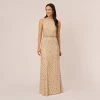 Adrianna Papell Art Deco Beaded Blouson Dress With Halter Neckline In Nude