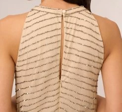 Adrianna Papell Art Deco Beaded Blouson Dress With Halter Neckline In Nude -Adrianna Papell Shop 191914100 NUD Regular Lifestyle