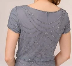 Adrianna Papell Short Sleeve Beaded Blouson Gown In Dusty Blue 10 Adrianna Papell Short Sleeve Beaded Blouson Gown In Dusty Blue -Adrianna Papell Shop 191916100 AA463 Regular Lifestyle