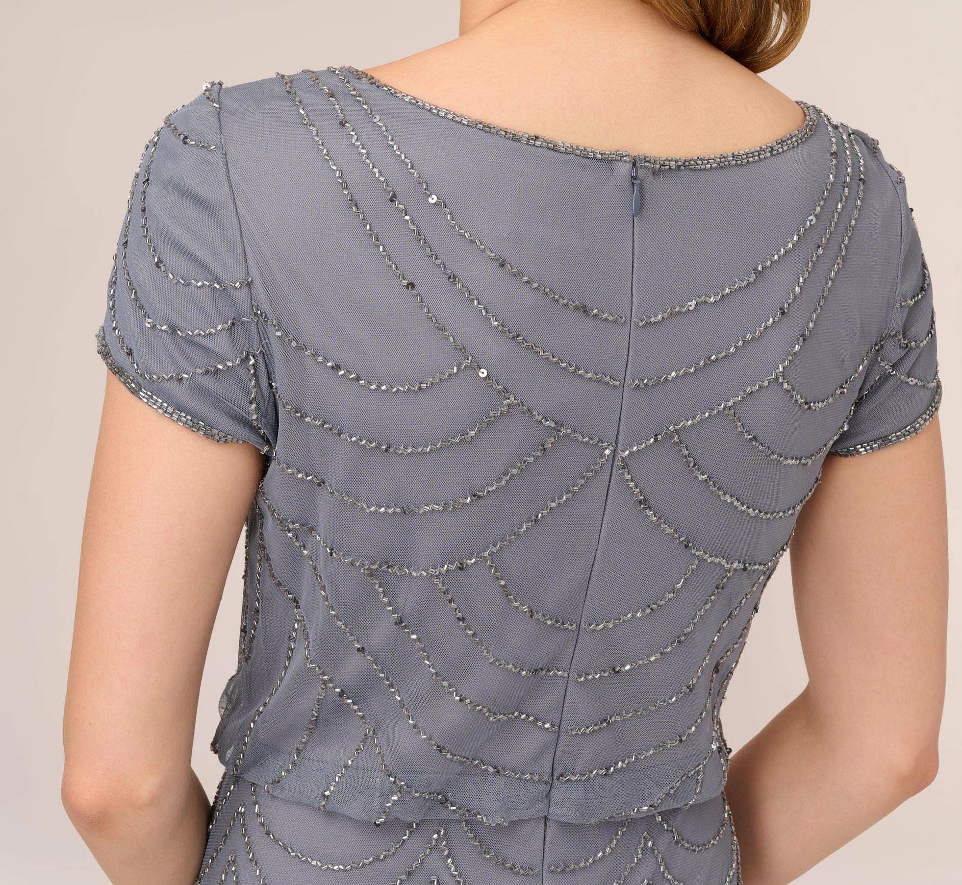 Adrianna Papell Short Sleeve Beaded Blouson Gown In Dusty Blue 5 Adrianna Papell Short Sleeve Beaded Blouson Gown In Dusty Blue - Image 5