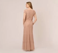 Adrianna Papell Short Sleeve Beaded Blouson Gown In Rose Gold 9 Adrianna Papell Short Sleeve Beaded Blouson Gown In Rose Gold -Adrianna Papell Shop 191916100 AA958 Regular Back
