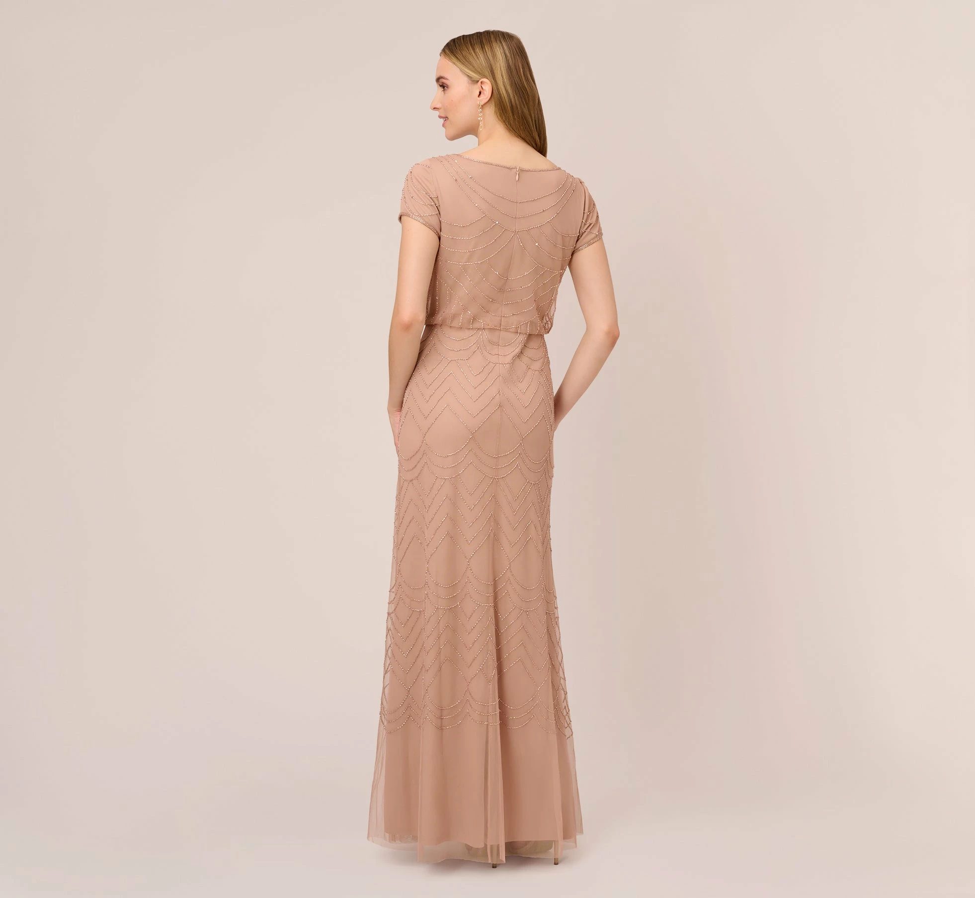 Adrianna Papell Short Sleeve Beaded Blouson Gown In Rose Gold 4 Adrianna Papell Short Sleeve Beaded Blouson Gown In Rose Gold - Image 4