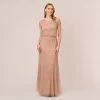 Adrianna Papell Short Sleeve Beaded Blouson Gown In Rose Gold