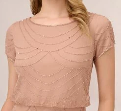 Adrianna Papell Short Sleeve Beaded Blouson Gown In Rose Gold 8 Adrianna Papell Short Sleeve Beaded Blouson Gown In Rose Gold -Adrianna Papell Shop 191916100 AA958 Regular Detail