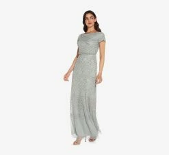 Adrianna Papell Short Sleeve Beaded Blouson Gown In Blue Mist -Adrianna Papell Shop 191916100 AE485 Regular Alternate