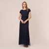 Adrianna Papell Short Sleeve Beaded Blouson Gown In Navy Black
