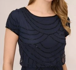 Adrianna Papell Short Sleeve Beaded Blouson Gown In Navy Black 8 Adrianna Papell Short Sleeve Beaded Blouson Gown In Navy Black -Adrianna Papell Shop 191916100 AI410 Regular Detail