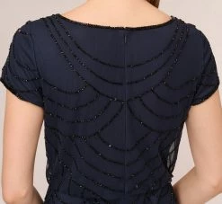 Adrianna Papell Short Sleeve Beaded Blouson Gown In Navy Black 10 Adrianna Papell Short Sleeve Beaded Blouson Gown In Navy Black -Adrianna Papell Shop 191916100 AI410 Regular Lifestyle