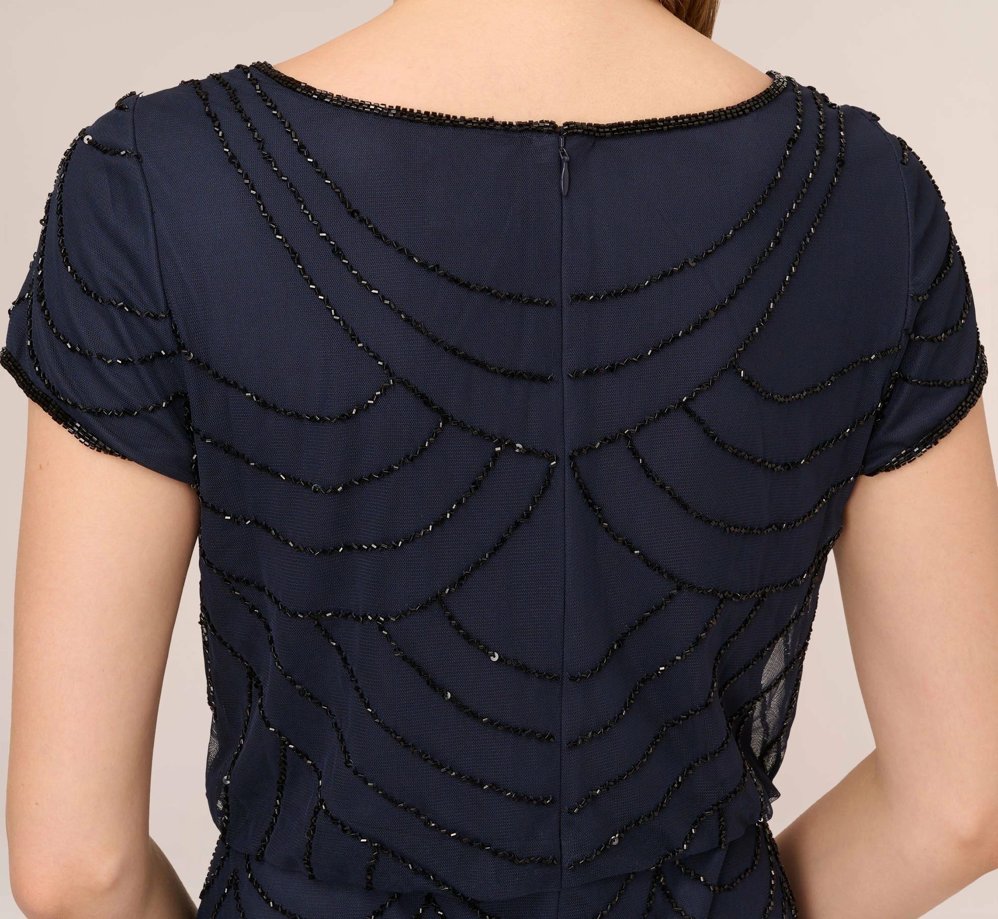 Adrianna Papell Short Sleeve Beaded Blouson Gown In Navy Black 5 Adrianna Papell Short Sleeve Beaded Blouson Gown In Navy Black - Image 5