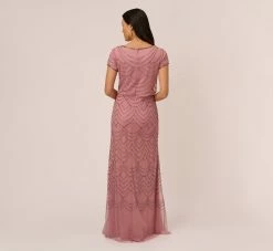 Adrianna Papell Short Sleeve Beaded Blouson Gown In Rose Mercury 9 Adrianna Papell Short Sleeve Beaded Blouson Gown In Rose Mercury -Adrianna Papell Shop 191916100 AP694 Regular Back