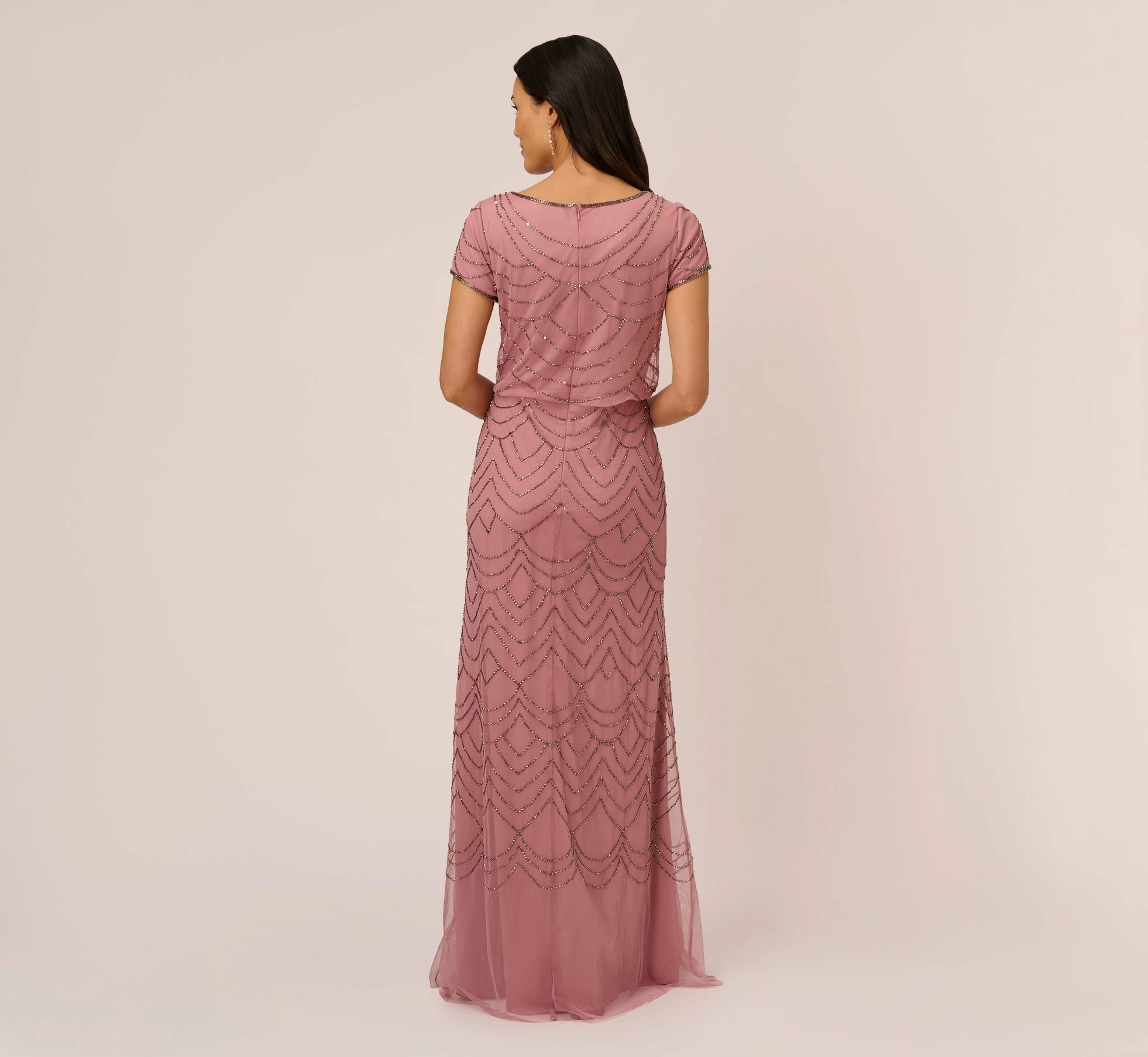 Adrianna Papell Short Sleeve Beaded Blouson Gown In Rose Mercury 4 Adrianna Papell Short Sleeve Beaded Blouson Gown In Rose Mercury - Image 4