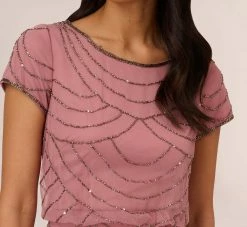 Adrianna Papell Short Sleeve Beaded Blouson Gown In Rose Mercury 8 Adrianna Papell Short Sleeve Beaded Blouson Gown In Rose Mercury -Adrianna Papell Shop 191916100 AP694 Regular Detail