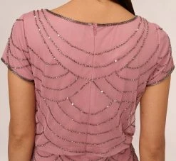 Adrianna Papell Short Sleeve Beaded Blouson Gown In Rose Mercury 10 Adrianna Papell Short Sleeve Beaded Blouson Gown In Rose Mercury -Adrianna Papell Shop 191916100 AP694 Regular Lifestyle