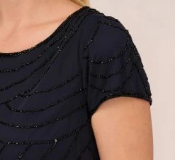 Adrianna Papell Plus Size Short Sleeve Beaded Blouson Gown In Navy Black -Adrianna Papell Shop 191916101 AI410 Plus Detail