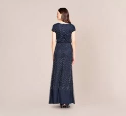 Adrianna Papell Short Sleeve Beaded Blouson Gown In Navy -Adrianna Papell Shop 19191610 AC410 Regular Back