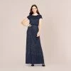 Adrianna Papell Short Sleeve Beaded Blouson Gown In Navy