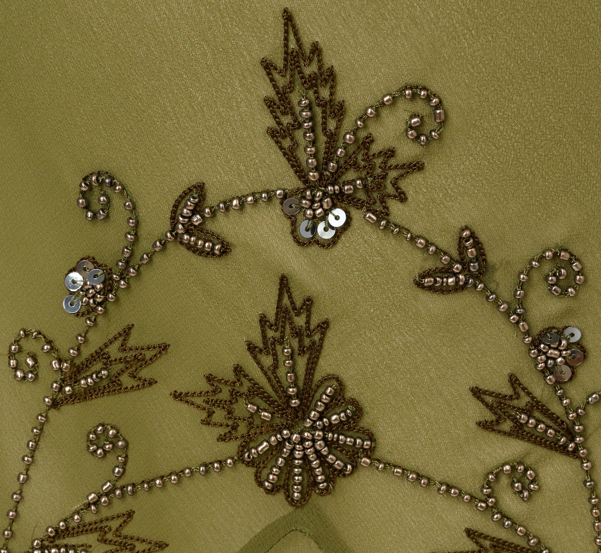 Vintage Beaded Midi Fairy Dress With Sharkbite Hem In Olive 6 Vintage Beaded Midi Fairy Dress With Sharkbite Hem In Olive - Image 6