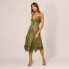 Vintage Beaded Midi Fairy Dress With Sharkbite Hem In Olive