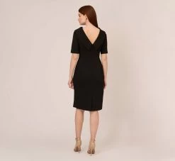 Adrianna Papell Short Sleeve Crepe Dress With Rolled Neck In Black -Adrianna Papell Shop AP1D101960 AA002 Regular Back