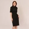 Adrianna Papell Short Sleeve Crepe Dress With Rolled Neck In Black